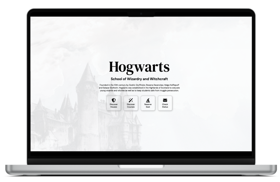 screenshot of hogwarts landing page