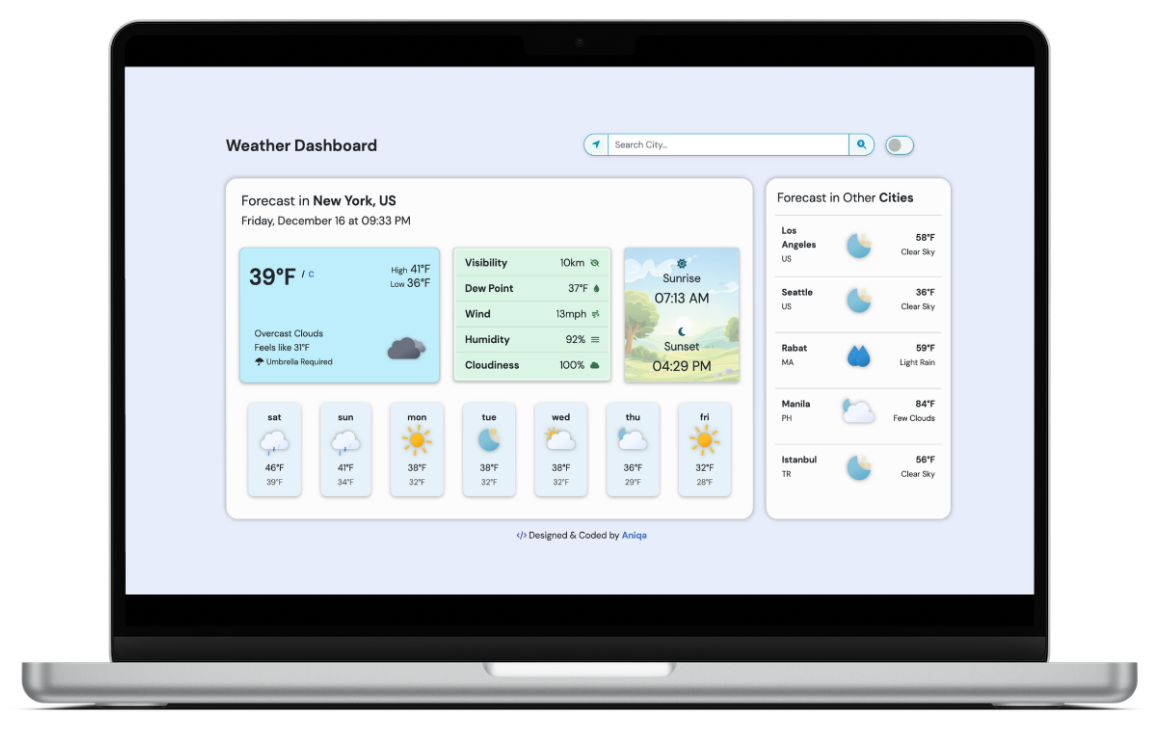 screenshot of weather application website